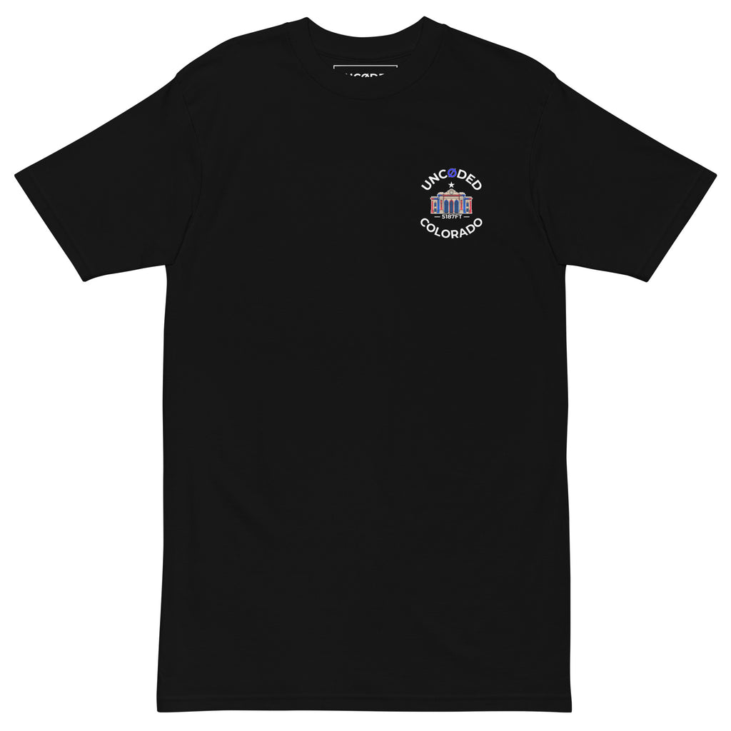 UNCØDED 5187 Station Tee black Colorado graphic tee front view