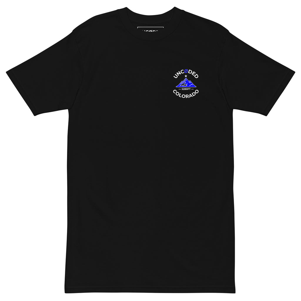 UNCØDED 5280 Roots Tee black heavyweight tee front chest logo view