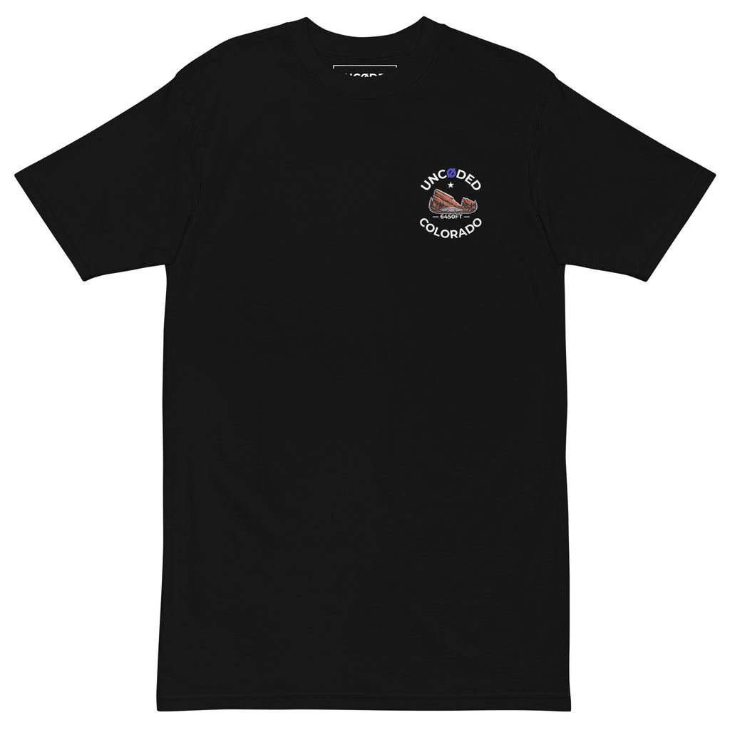 UNCØDED 6450 Ridge Tee black Colorado graphic tee front view