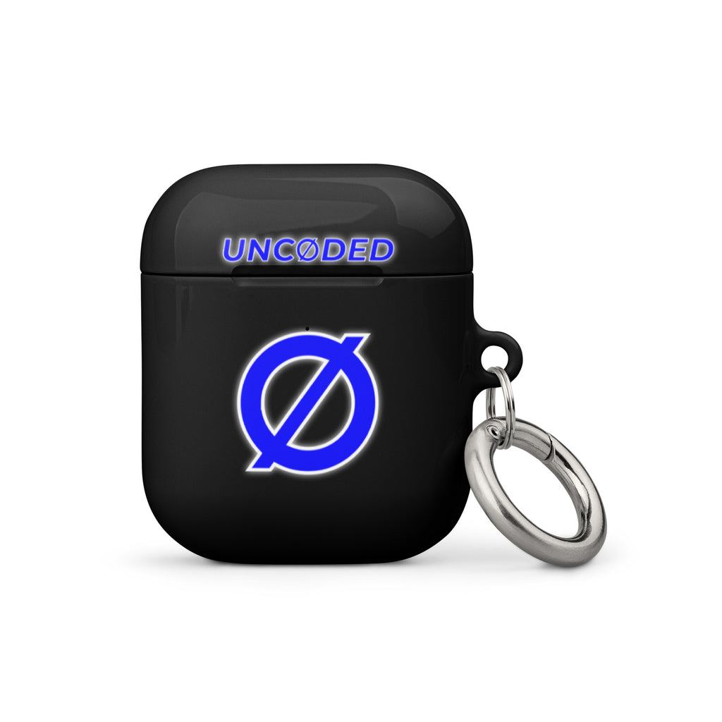UNCØDED AirPods Gen1 black protective case with blue Ø logo front view #group:airpods-gen1-black-blue