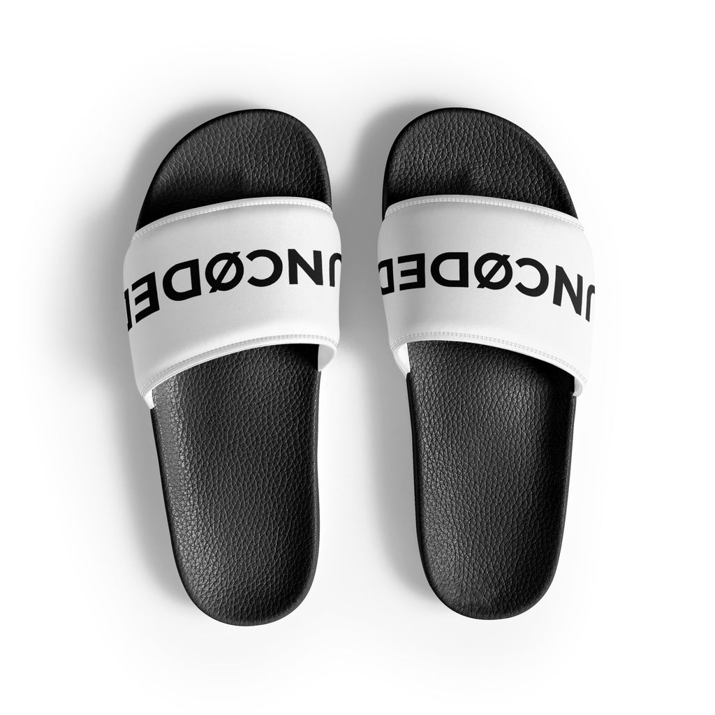 UNCØDED Logo Slides white strap streetwear slide sandals top view #group:white-black