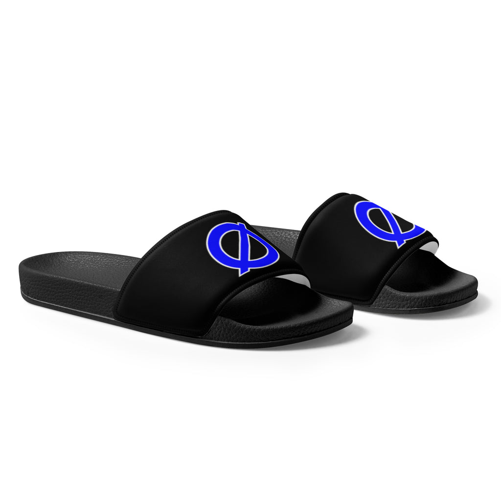 UNCØDED Ø Slides black streetwear sandals with blue Ø logo product angle #group:black-blue