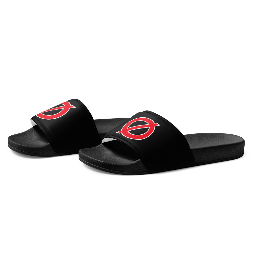 UNCØDED Ø Slides black slide sandals with red Ø logo side angle #group:black-red