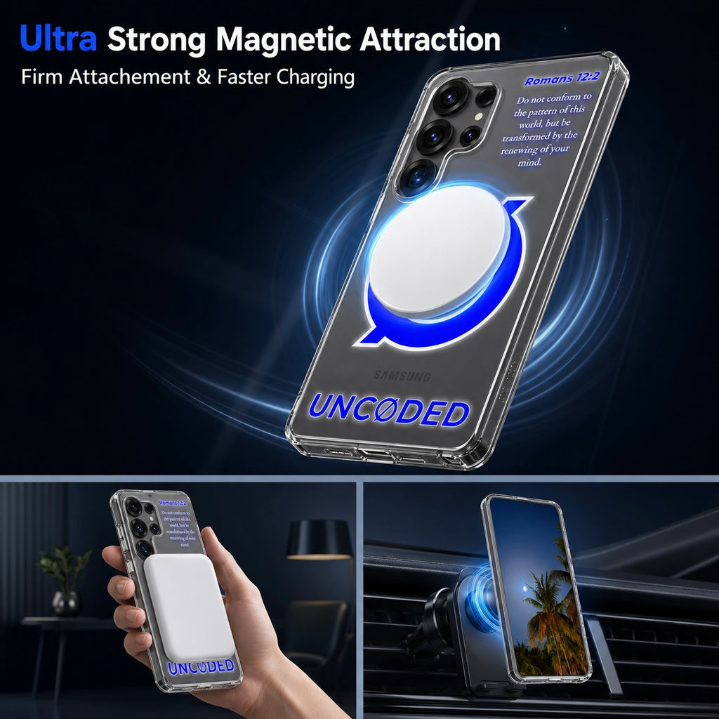 UNCØDED Samsung phone case magnetic wireless charging feature graphic #global