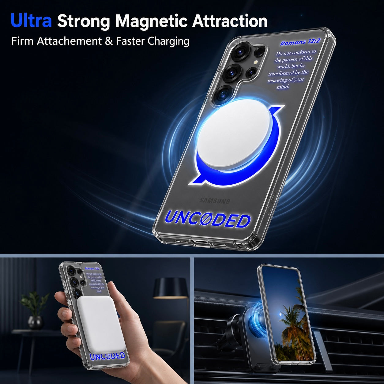 UNCØDED Samsung phone case magnetic wireless charging feature graphic #global