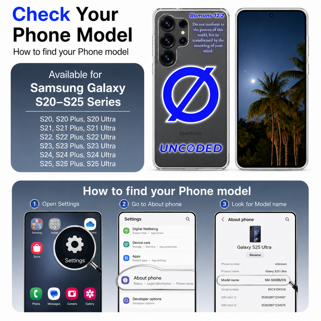 UNCØDED Samsung case phone model compatibility guide for Galaxy S20 through S25 #global