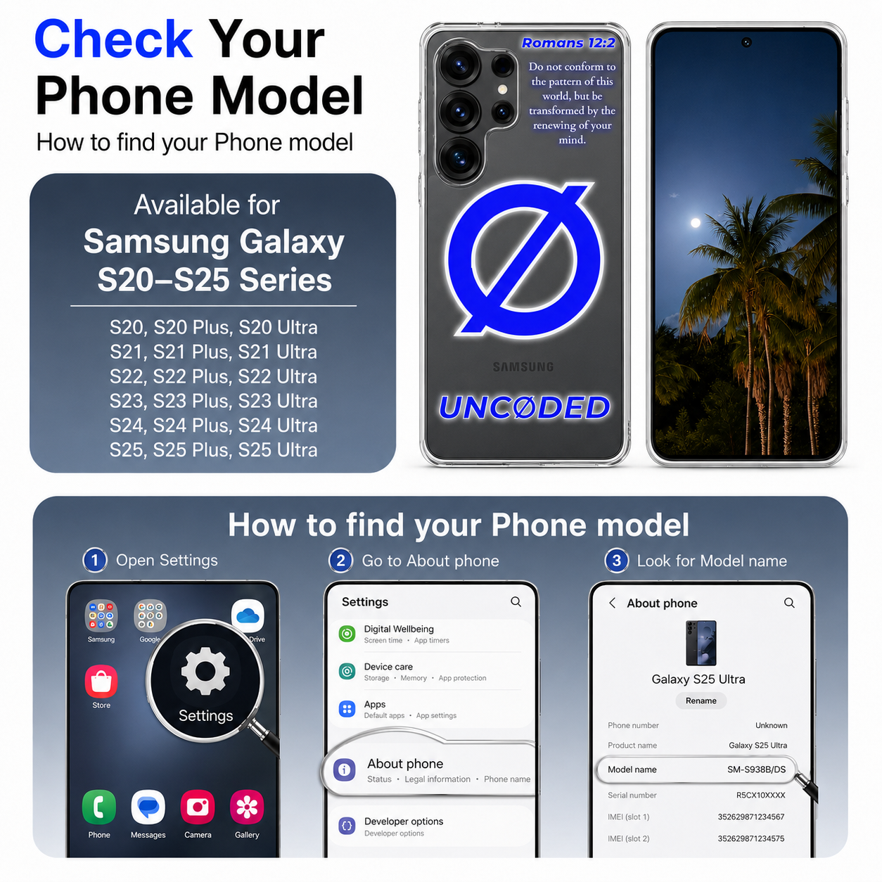 UNCØDED Samsung case phone model compatibility guide for Galaxy S20 through S25 #global