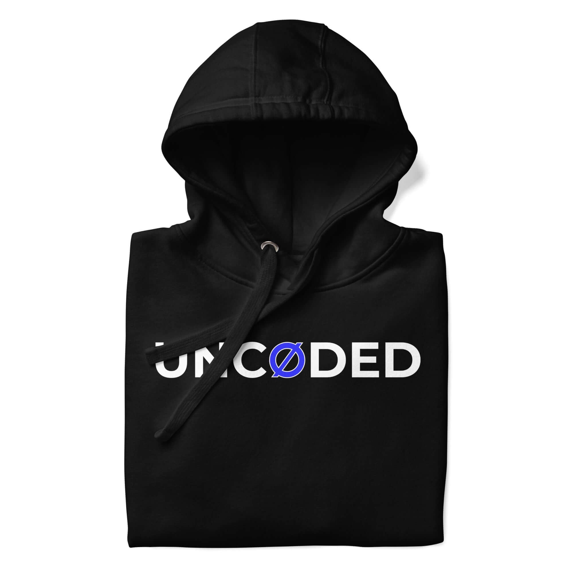 UNCØDED Signature Hoodie black folded front logo detail #group:black