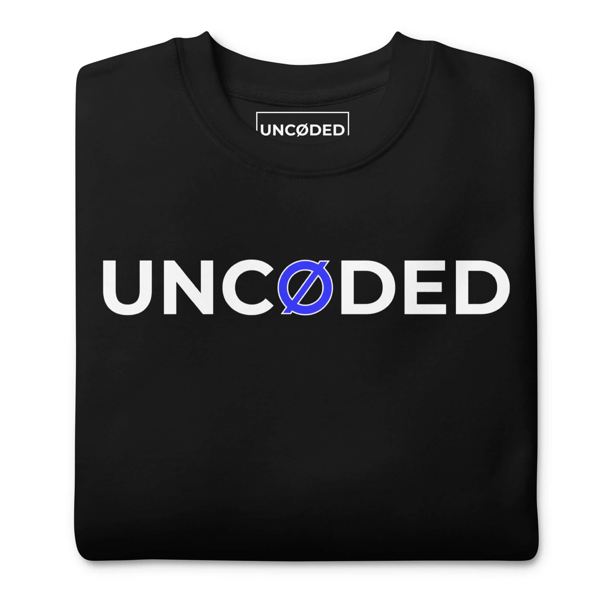 UNCØDED Signature Sweatshirt black crewneck folded front logo detail #group:black