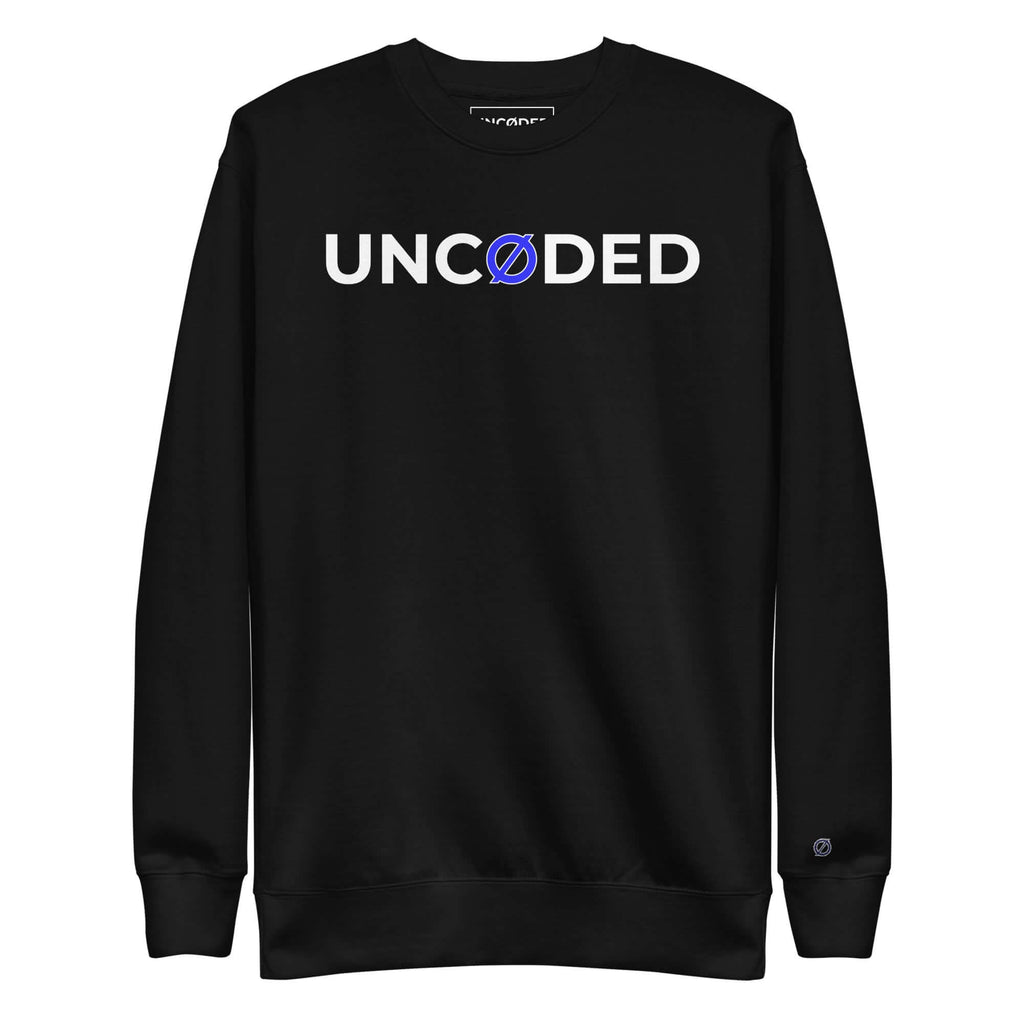 UNCØDED Signature Sweatshirt black minimal streetwear crewneck front view #group:black