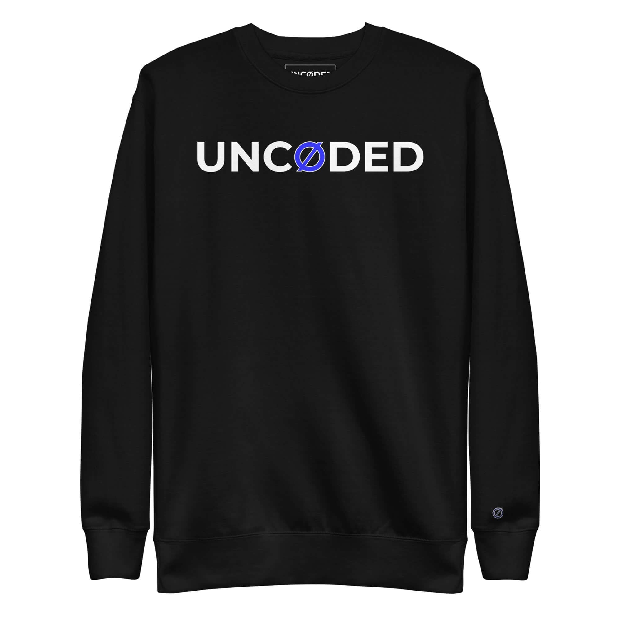 UNCØDED Signature Sweatshirt black minimal streetwear crewneck front view #group:black