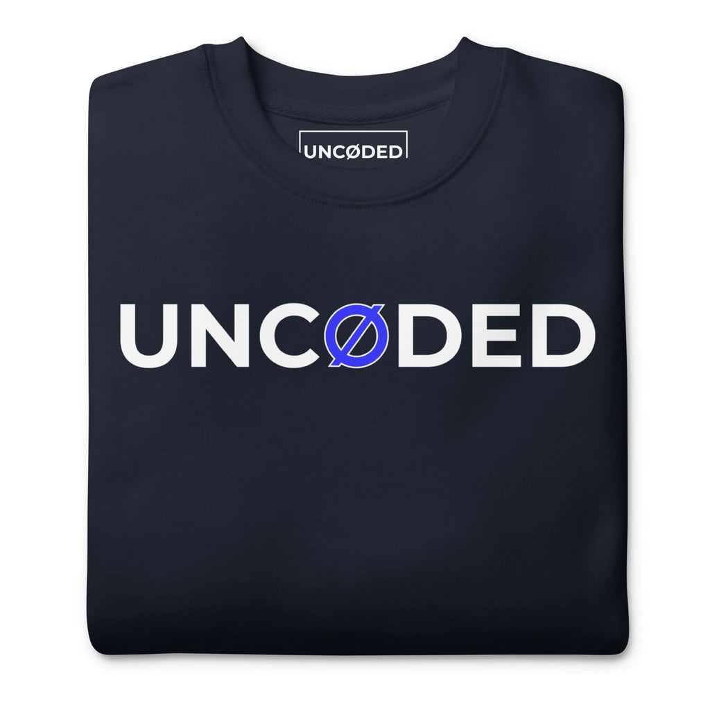 UNCØDED Signature Sweatshirt navy crewneck folded front logo detail #group:navy