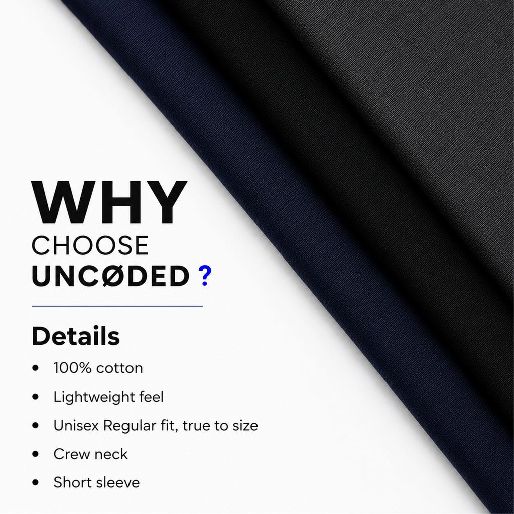 UNCØDED Essentials Tee cotton details with lightweight feel, crew neck, and short sleeve fit