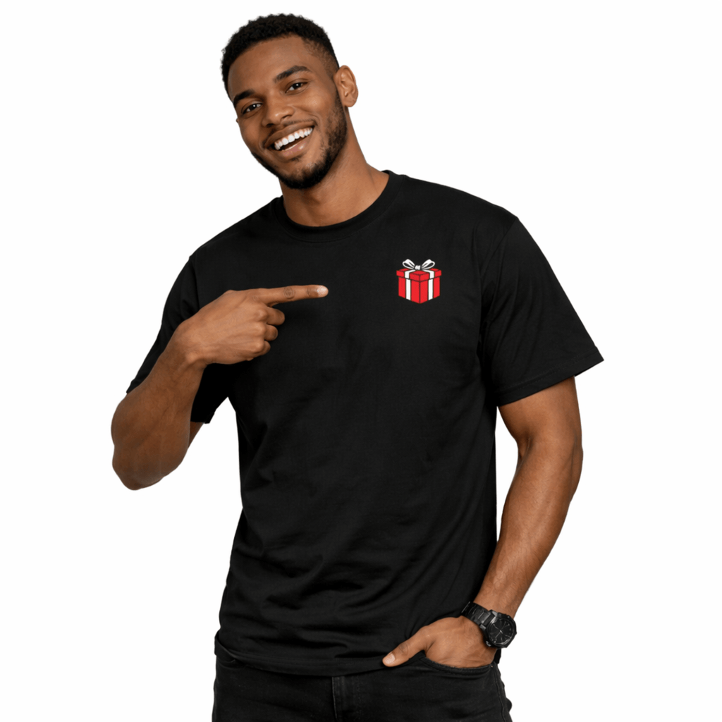 Model wearing UNCØDED Time is a Gift Tee black premium graphic tee front view